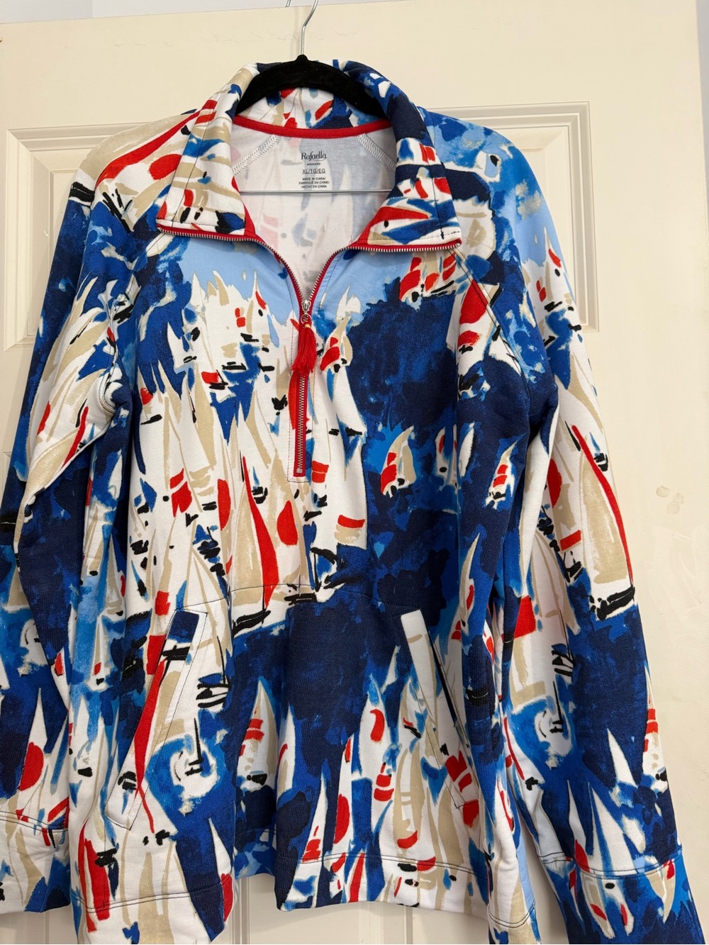 Raffaella Vintage Colorful Nautical Pullover with Red Zip